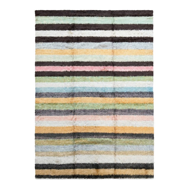 Contemporary Turkish Tulu Rug | Pastel Striped Design | 9x12 For Sale