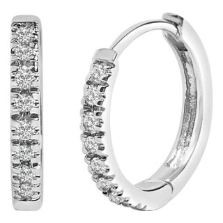 14K White Gold 1/5 CTW Diamond Huggie Hoop Earrings For Sale