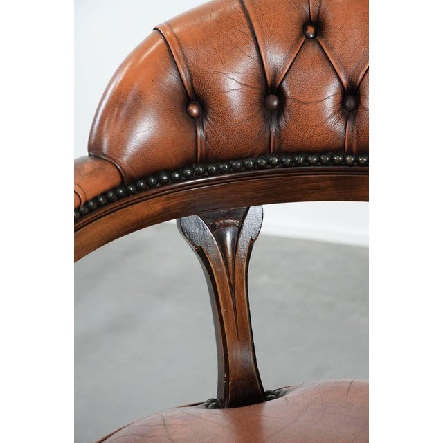 English Style Cowhide and Wood Chesterfield Office Chair with Decorative Nails For Sale - Image 9 of 17