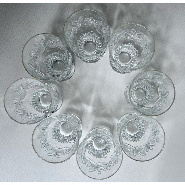 Vintage Set of Pilgrim Glass Corp. Adams Clear 8 Pedestal Glasses & Pitcher For Sale - Image 14 of 18