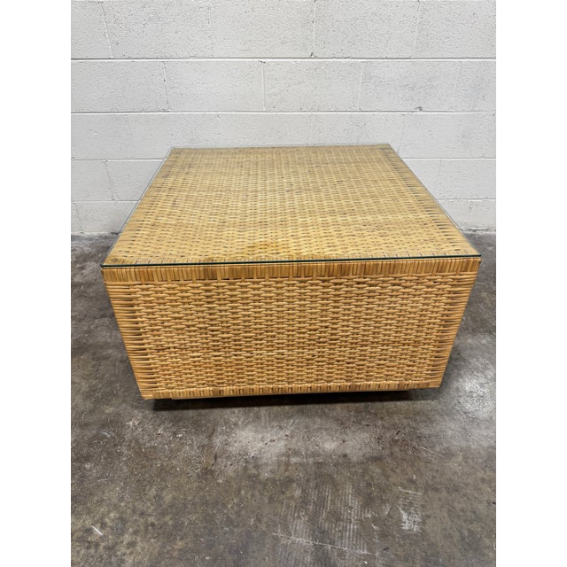 Boho Coastal Wicker Glass Top Cube Coffee Table For Sale In Richmond - Image 6 of 10