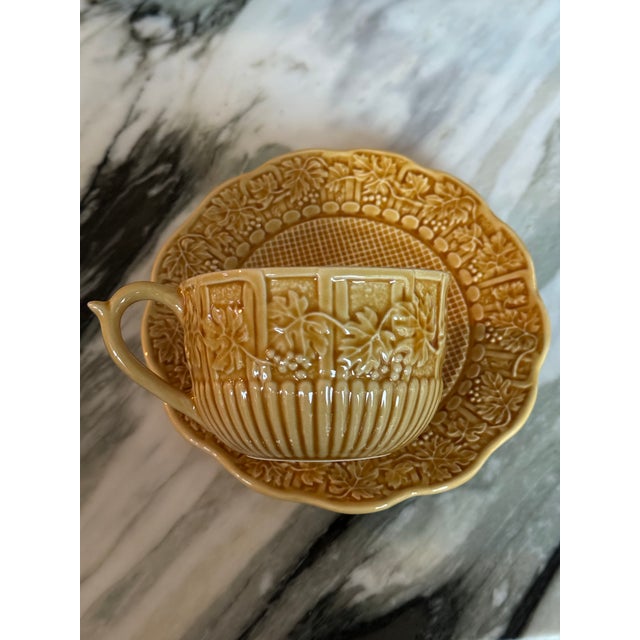 Rustic European Estate Bordallo Pinheiro Grapevine Gold Cup & Saucer Set - 12 Pieces For Sale - Image 3 of 6
