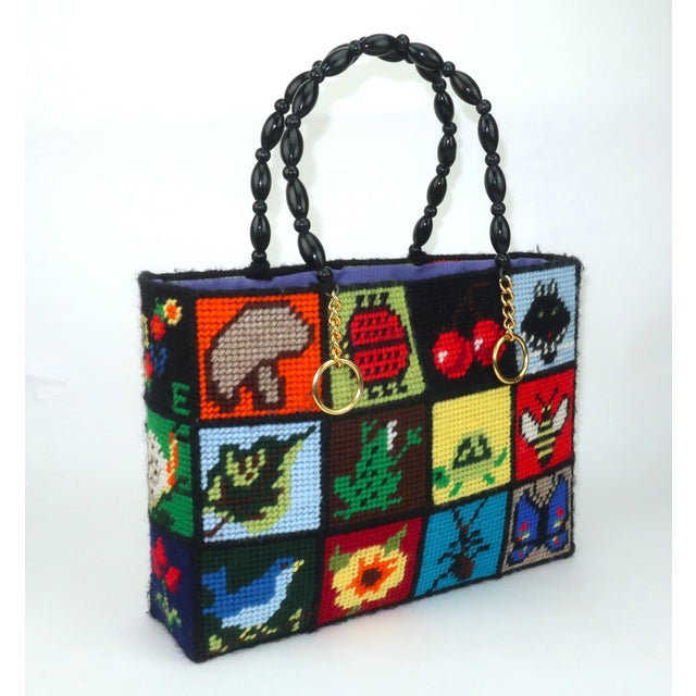1970s Needlepoint ‘ Ecology’ Tote Handbag by Bob Miller, 1970’s For Sale - Image 5 of 10