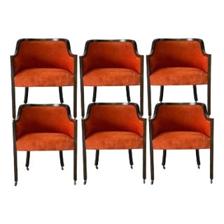 1970s Set of 6 Upholstered Tub Dining Chairs For Sale