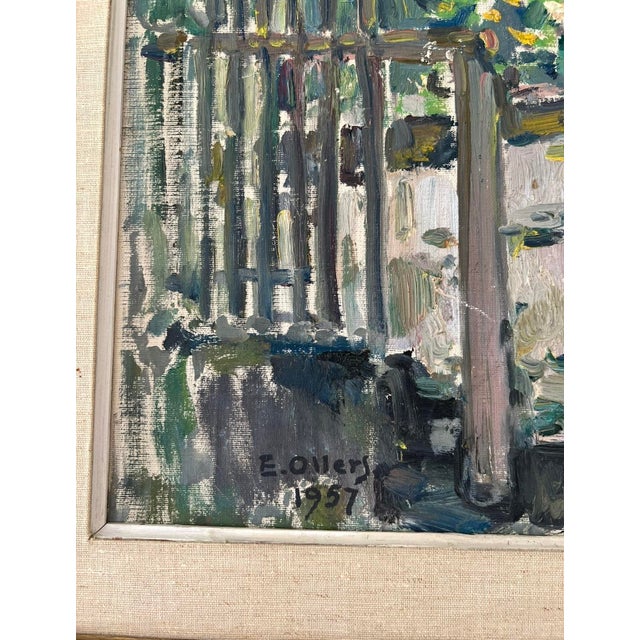 Vintage Swedish oil painting by Edvin Ollers. A beautiful garden scene framed and ready to hang. Signed and dated 1957....