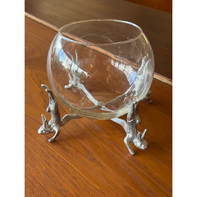 Metal Vintage Arthur Court Glass Bowl on Silver Rabbit Stand For Sale - Image 7 of 7