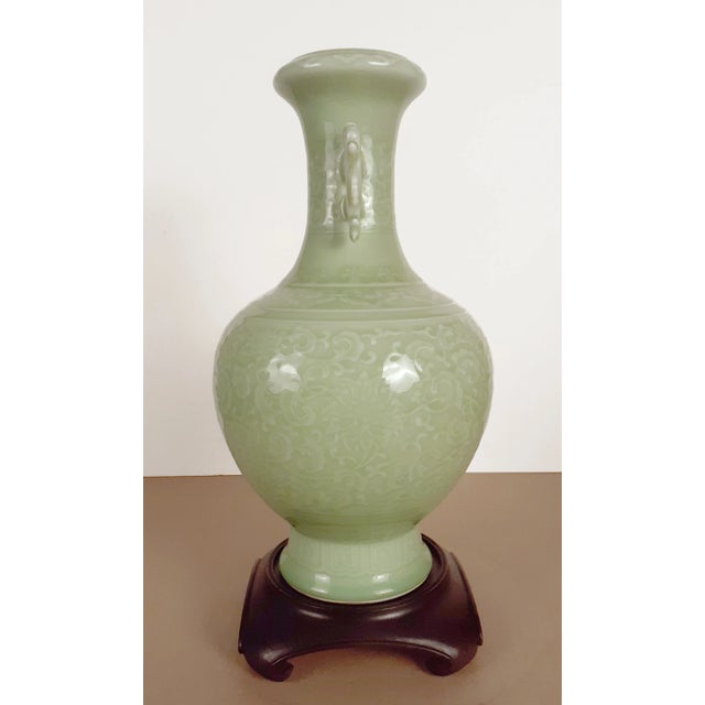 Chinese Celadon Floral Haitangzun Vase For Sale - Image 4 of 12