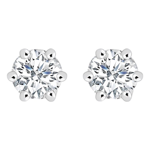 14K White Gold 1/2 Cttw Lab-Grown Diamond 6 Prong Hidden Halo Stud Earrings, A Pair For Sale