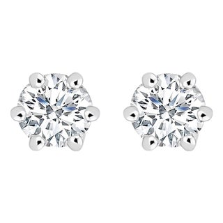 14K White Gold 1/2 Cttw Lab-Grown Diamond 6 Prong Hidden Halo Stud Earrings (F-G Color, VS1-VS2 Clarity) For Sale