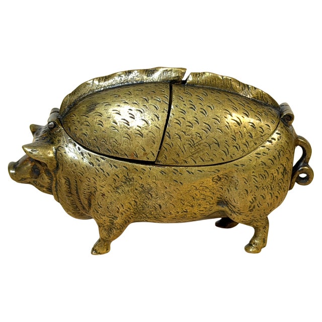 Victorian English Brass Figural Pig Inkwell with Articulated Back Lids, C. 1875 For Sale - Image 4 of 18