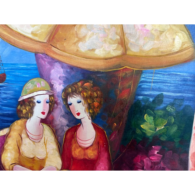 Seaside Café Scene – Figurative Impressionist Oil on Canvas Signed, Ornate Frame For Sale - Image 11 of 11