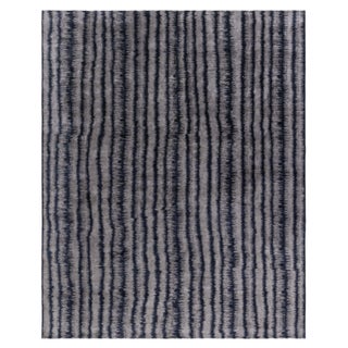 Modern Tibetan Silk “Car Wash” Striped Rug in Blue and Gray by Doris Leslie Blau For Sale