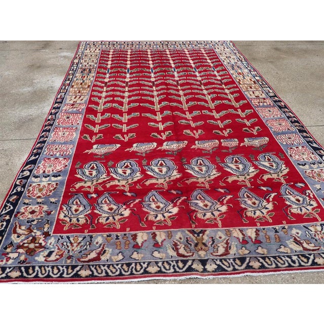 Brick Red Galerie Shabab Collection Mid-20th Century Persian Kashan Carpet For Sale - Image 8 of 10