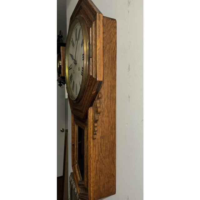 Ansonia Clock Company Antique Ansonia “Regulator A” Schoolhouse Style Regulator Wall Clock For Sale - Image 4 of 10
