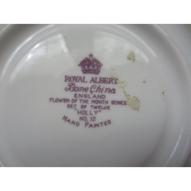 1950s Royal Albert Bone China Flower of the Month Series #12 Holly 3 Teacups & Saucers Set- 6 Pieces For Sale - Image 10 of 10