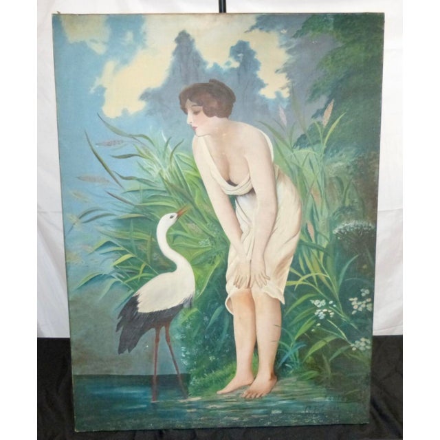 Vintage G. Kraft Oil Painting of a Woman With a Bird - Titled “Fantasy” For Sale - Image 13 of 13