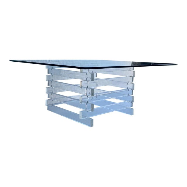 Glass 1970s Square Stacked Lucite Glass Top Coffee Table For Sale - Image 7 of 7