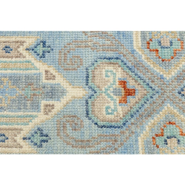 Contemporary Hand-Knotted Wool Oushak Style Area Rug in Sky Blue and Ivory For Sale - Image 10 of 12
