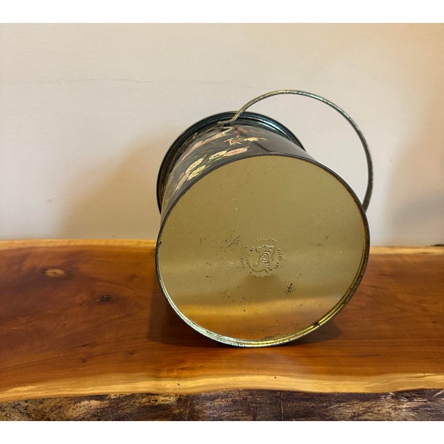 Vintage Black Chinoiserie Tea Tin With Scenic Landscape and Carry Handle For Sale - Image 4 of 5