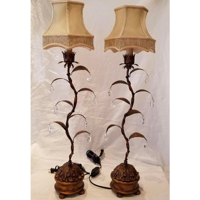 Metal Fine Art Lamps Bronze and Crystal Lamps - a Pair For Sale - Image 7 of 9