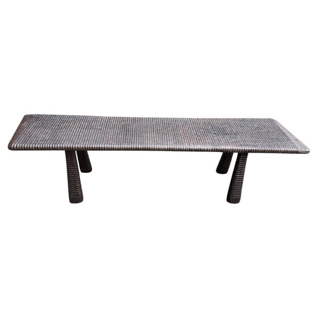 2010s Andrianna Shamaris Impressive Minimalist Hand Carved Teak Wood Bench For Sale - Image 5 of 18