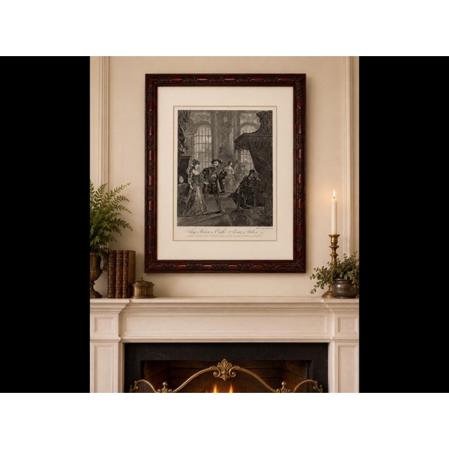 Victorian steel engraving depicting King Henry VIII and Anne Boleyn after the painting by Charles Landseer, presented in...