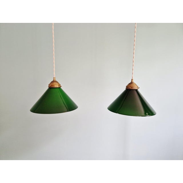 Art Deco Conical Green Opaline Glass Pendant Lights, Set of 2 For Sale - Image 10 of 14