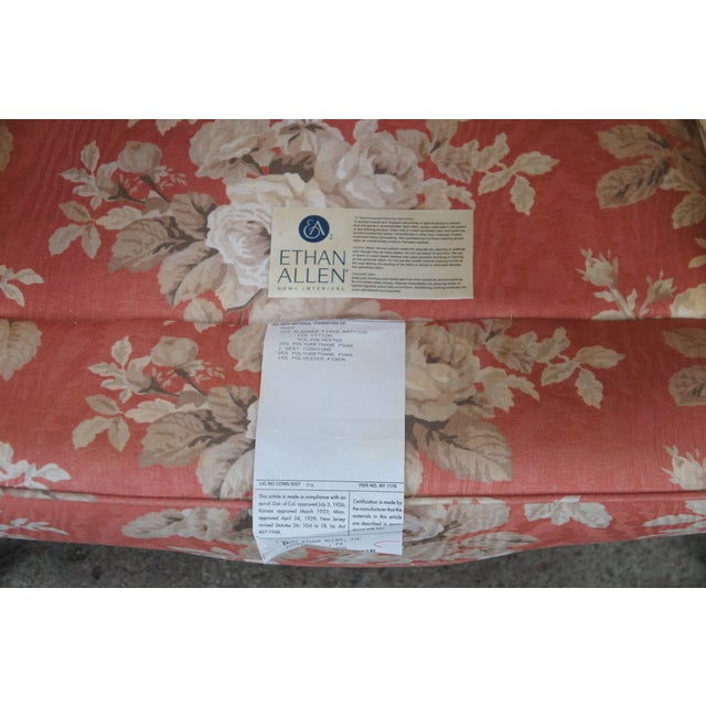 Late 20th Century Ethan Allen Queen Anne 20-7517 Floral Upholstered Sussex Wingback Armchair For Sale - Image 12 of 14