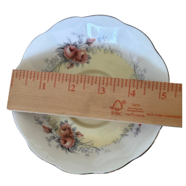 Royal Albert Vintage Royal Albert Moonglow Teacup and Saucer, Rose Marie Series, English Bone China, Pink Roses & Yellow Gold Trim For Sale - Image 4 of 7