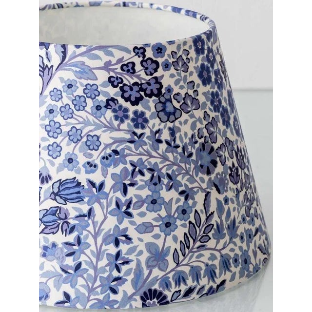 Metal Vintage Blue and White Ceramic Table Lamp with New Liberty London Lampshade For Sale - Image 7 of 12