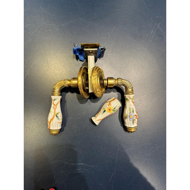 1 Set of Sherle Wagner Hand Painted Ceramic Scalloped Summer Garden, Right Hand and Left Hand Door Levers With one Extra...