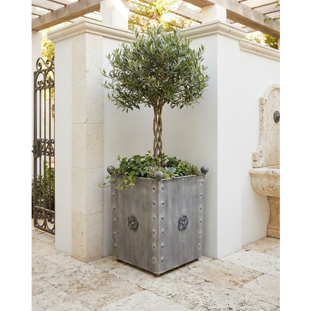 Metal Vintage French Orangerie Style Galvanized Zinc Square Planter Box For Sale - Image 7 of 12
