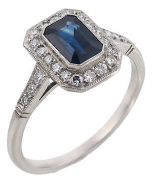 Vintage Sapphire Diamond Platinum Ring, Size 7