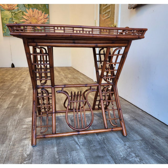 Vintage Ralph Lauren Style Bamboo Butler Tray Table With Lyre Base For Sale - Image 12 of 17