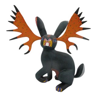 Alebrije Carved Wood Jackalope Rabbit Oaxaca Mexico Folk Art Figurine Sculpture For Sale