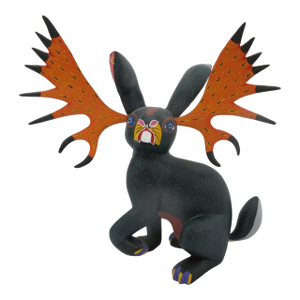 Alebrije Carved Wood Jackalope Rabbit Oaxaca Mexico Folk Art Figurine Sculpture