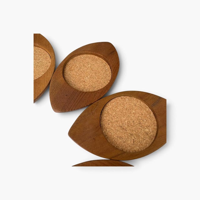 1960s 1960s Mid Century Modern Ellipse Form Wood & Cork Coasters — Set of 8 For Sale - Image 5 of 6