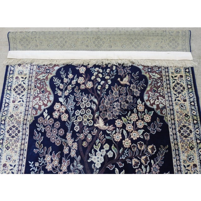 Blue Silk Tapestry Rug From Mid-20th Century For Sale - Image 8 of 11