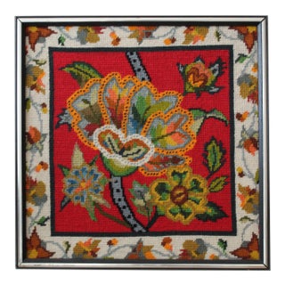 Vintage Mid-Century Psychedelic Flowers Needlepoint For Sale