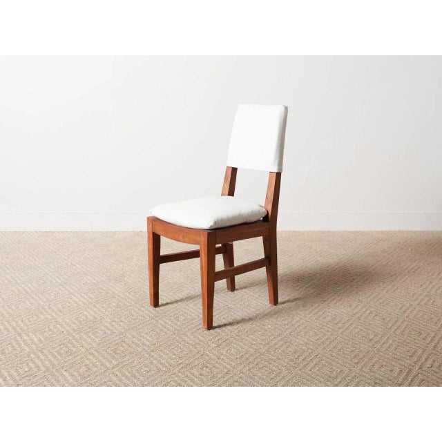 2010s Traditional Cream Upholstered Teak Dining Chair For Sale - Image 5 of 5