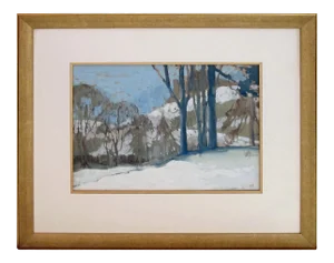 Early 20th Century Winter Landscape Gouache Painting Signed Robb Beebe, Framed