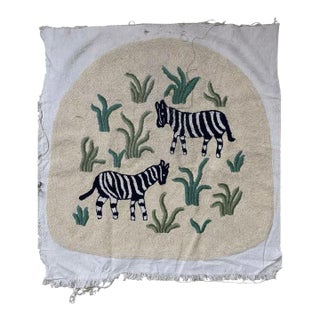 Vintage Handmade Chain Stich Embroidery Seat Upholstery Cover Zebra For Sale