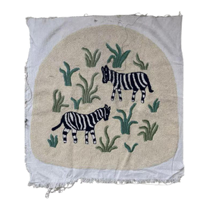 Vintage Handmade Chain Stich Embroidery Seat Upholstery Cover Zebra