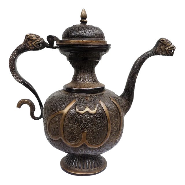 Vintage Islamic Teapot in Brass and Bronze, 1950s For Sale