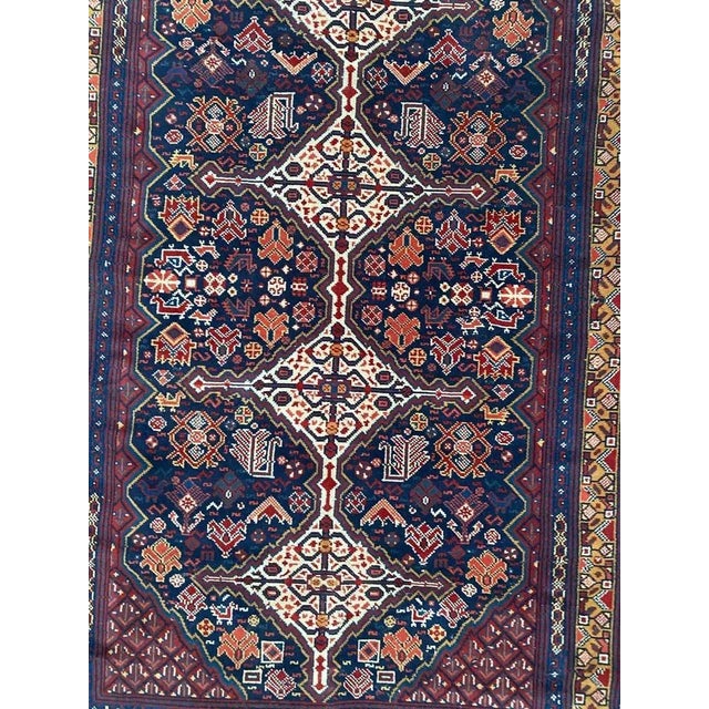 Nice mid century French knotted rug with beautiful design of Shiraz rugs and nice colors, entirely mechanical knotted with...
