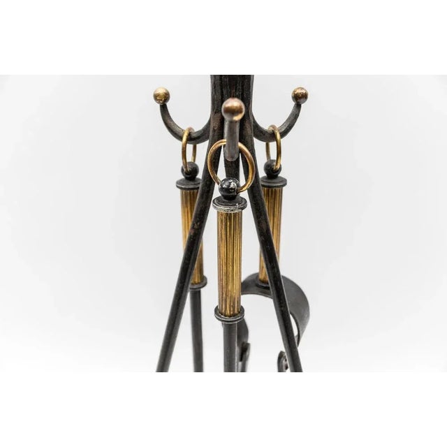 Metal Hand Forged Iron and Brass Tripod Stand with Fireplace Tools, Austria, 1950s, Set of 4 For Sale - Image 7 of 12