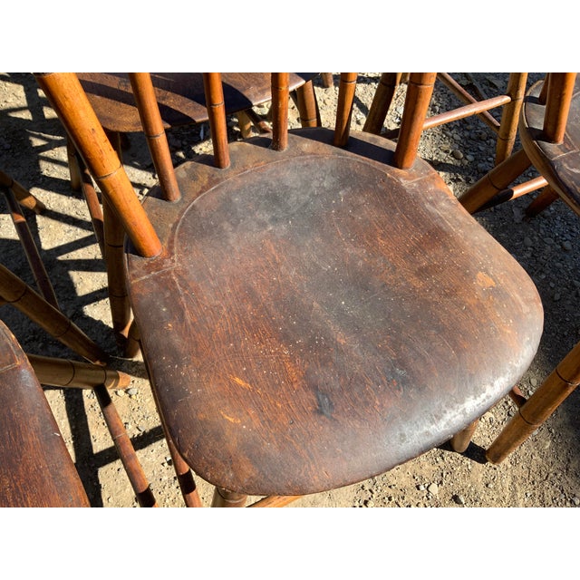 Set of Eight 19th Century Plank Seat Farm Chairs For Sale - Image 4 of 12