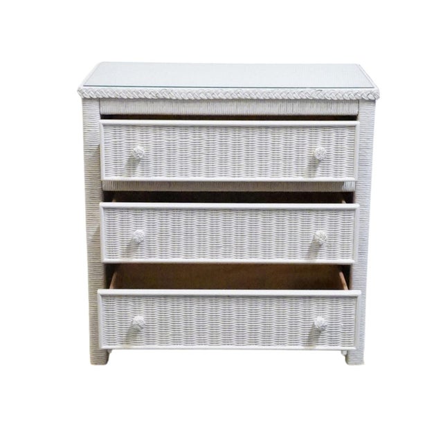 1980s Lexington / Henry Link Country Cottage Style 30" White Wicker Three Drawer Nightstand 477-513 For Sale - Image 5 of 13