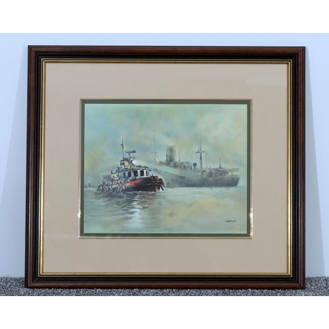 Lithograph by maritime artist John Kelly, presented in a wood frame with a silk mat under glass. The work reflects Kelly’s...