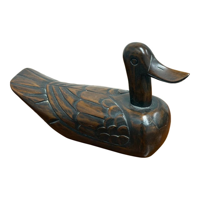 Folk Art Hand Carved Wooden Duck For Sale